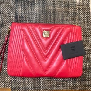 Like new medium quilted pouch red leather wristlet